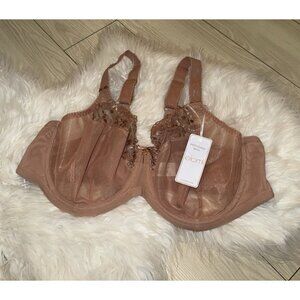 Elomi 302505 Zarla Full Figure Bra Lace Sheer Smoothing Back UW 42DDD Brown New